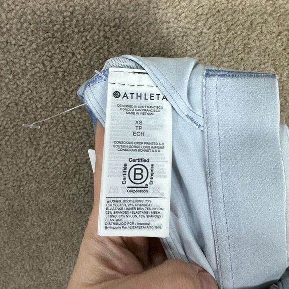 Athleta Conscious Crop Top Womens XS Solarize Chrome Blue Printed A-C Bra NEW - Picture 10 of 11